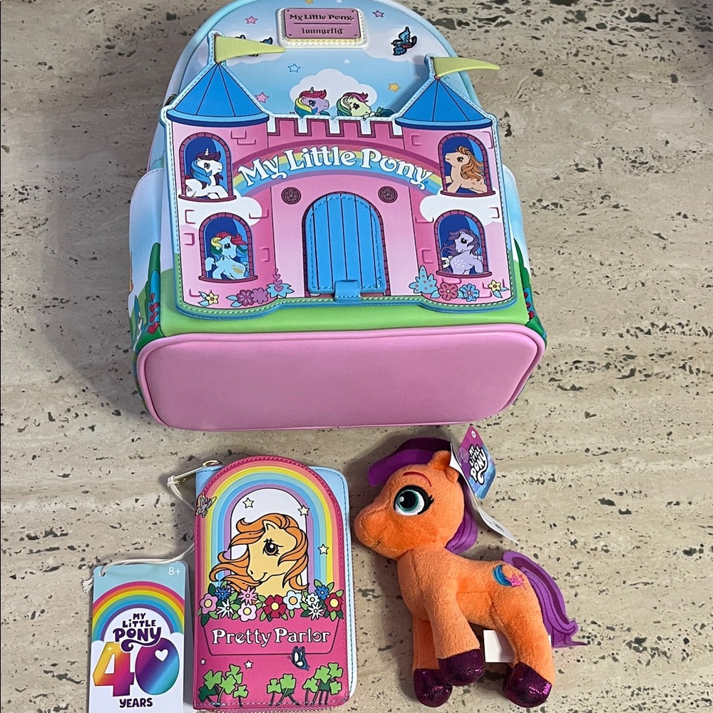 Loungefly hard tagged mini backpack & wallet with a plush 7” my little pony